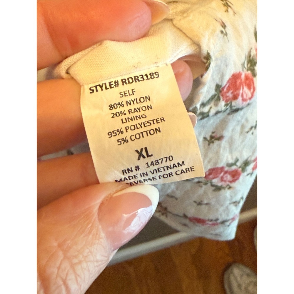 Sienna Sky Floral Lace Trim Mini Dress XL White Pink Rose Cottagecore - Picture 4 of 5